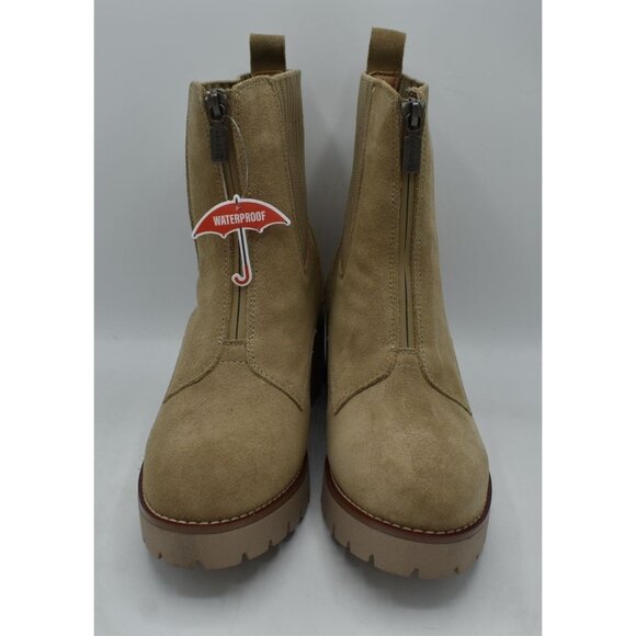 Blondo Women 10 Waterproof Zip-Up Ankle Boots Chunky Lug Sole Beige Suede Upper - Picture 3 of 9